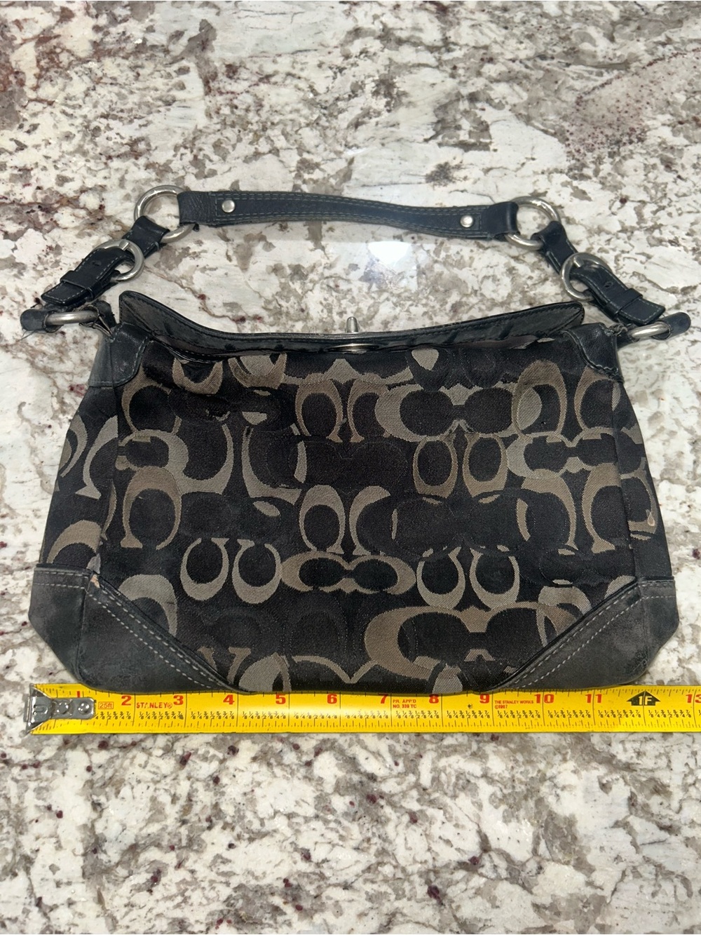 Authentic VTG Coach Black & Tan Jacquard/Canvas Signature Shoulder Bag-Good